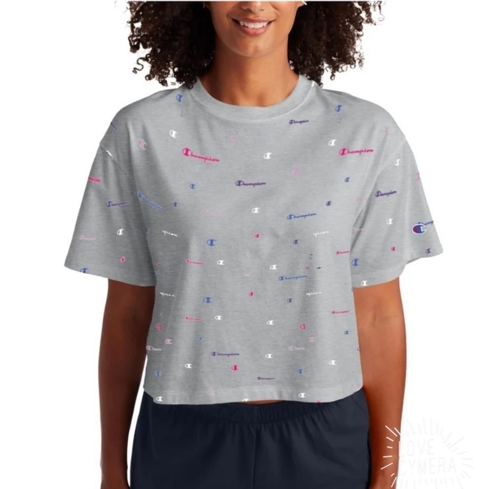 Champion women’s ' Gray Patterned and White Logo Tees